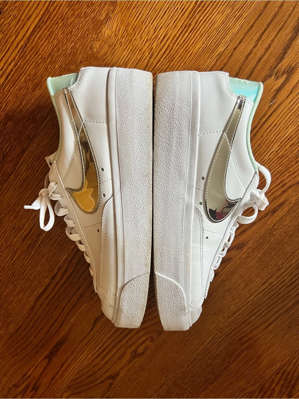 Nike Women’s Blazer Low Platform White Sneakers with Metallic Silver Swoosh